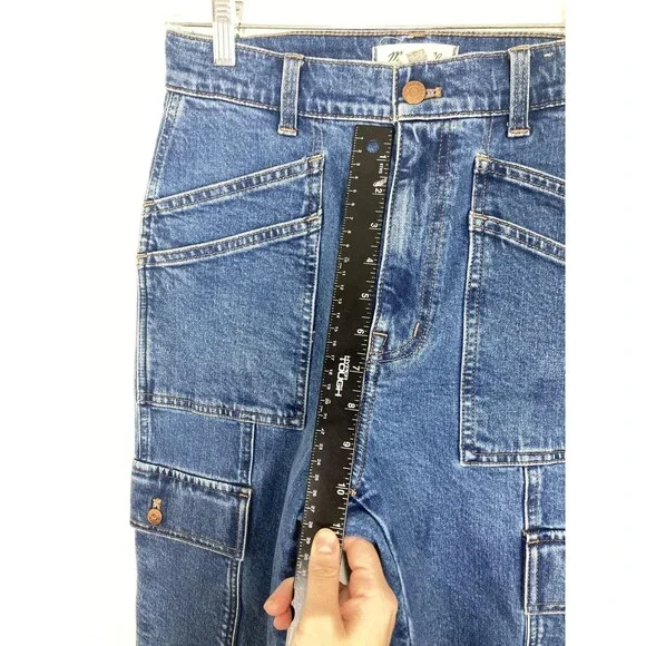 Madewell Jeans Womens 27 Blue 90s Straight Cargo High Rise Utility Denim Pockets - Picture 9 of 16